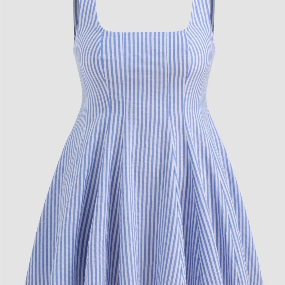 Blue and White Striped Square Neck Sundress